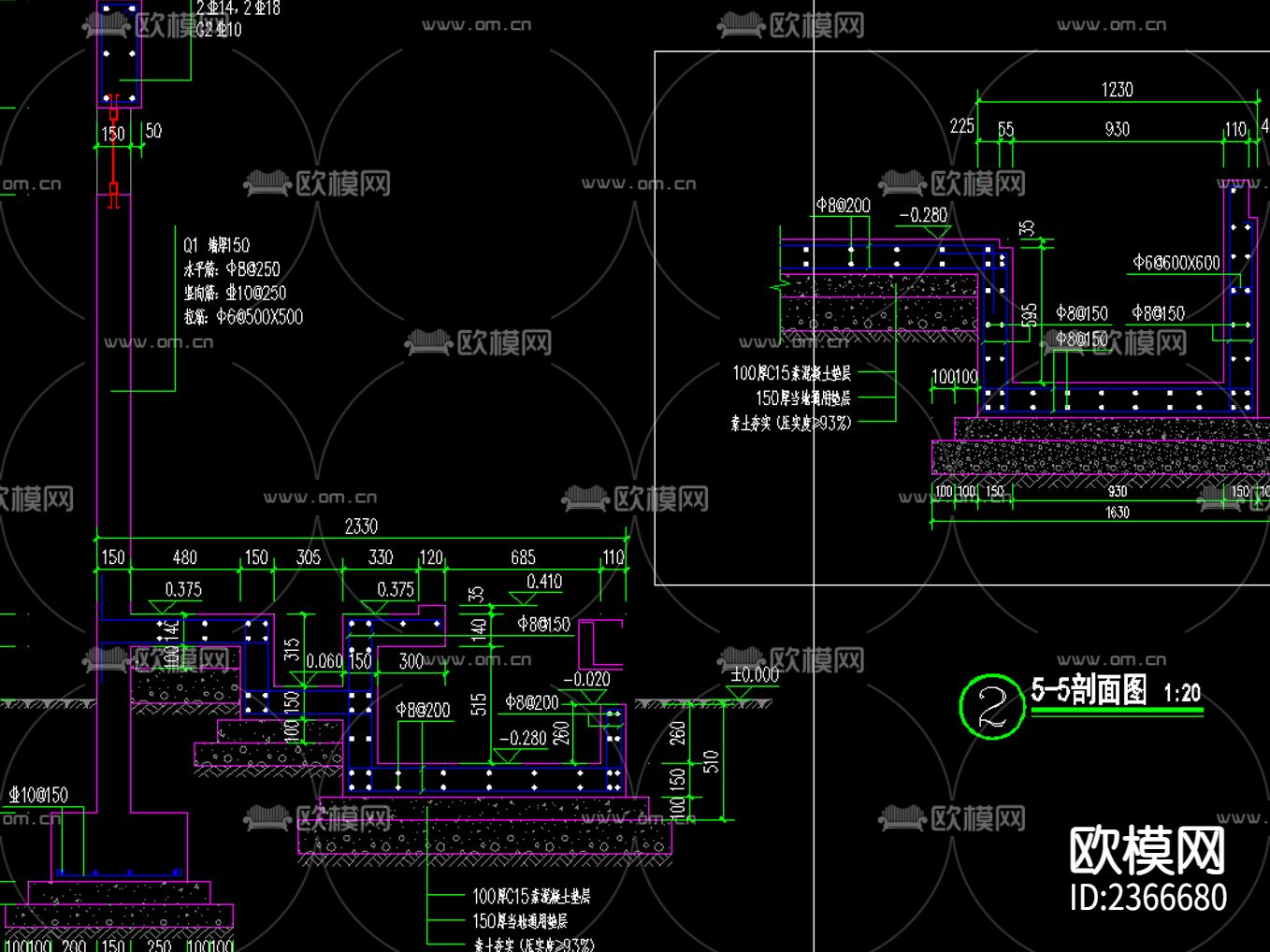 花岗岩饰面景墙CAD节点大样下载（渲染图2）