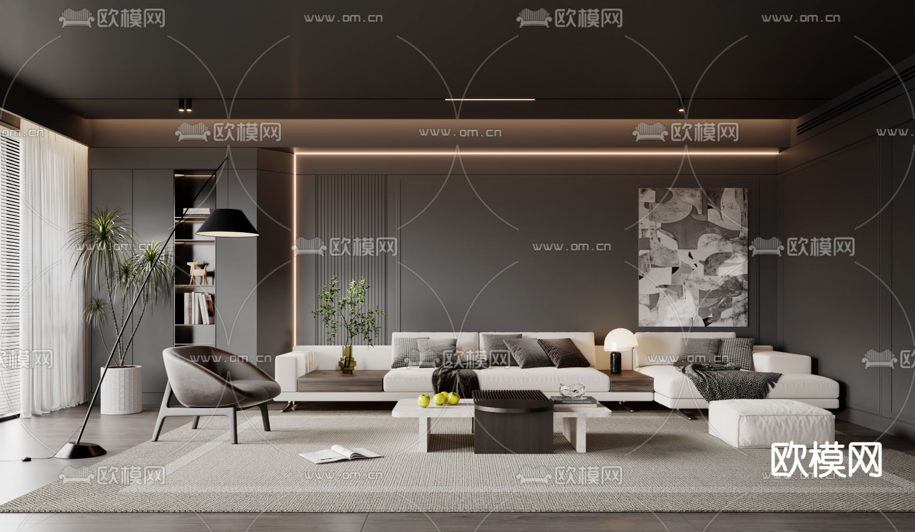 现代客厅su模型下载_ID12201512_sketchup模型下载-欧模网