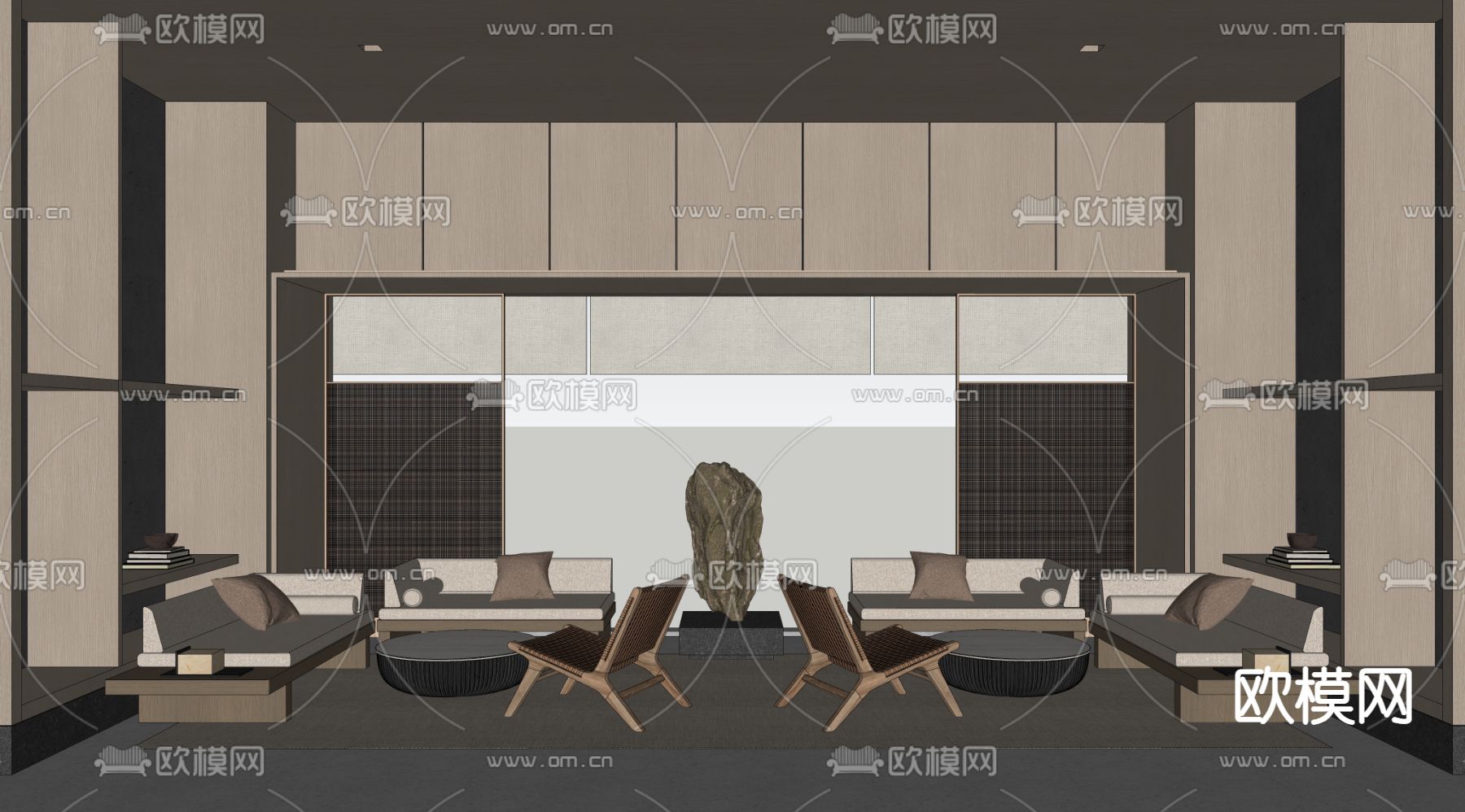 新中式售楼处休息区su模型下载（渲染图2）