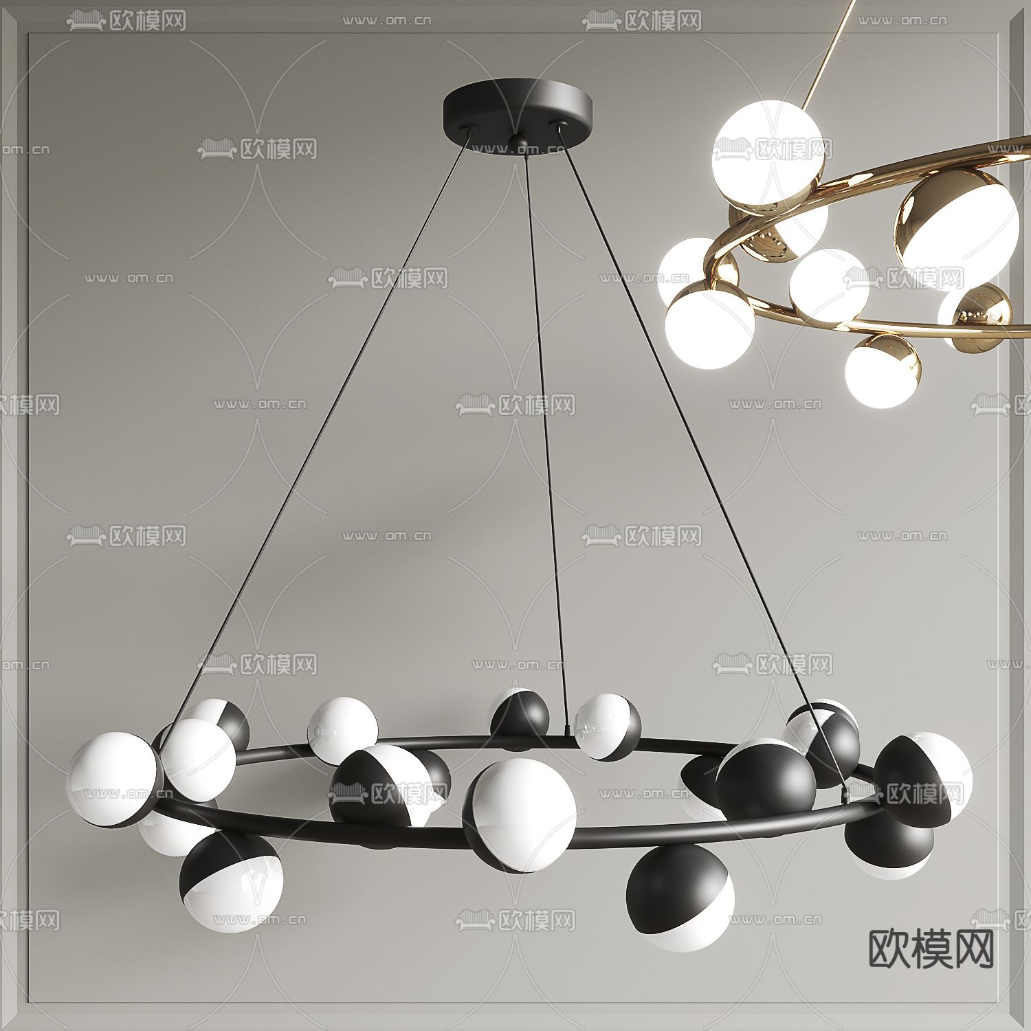 多头圆环吊灯su模型下载（渲染图1）