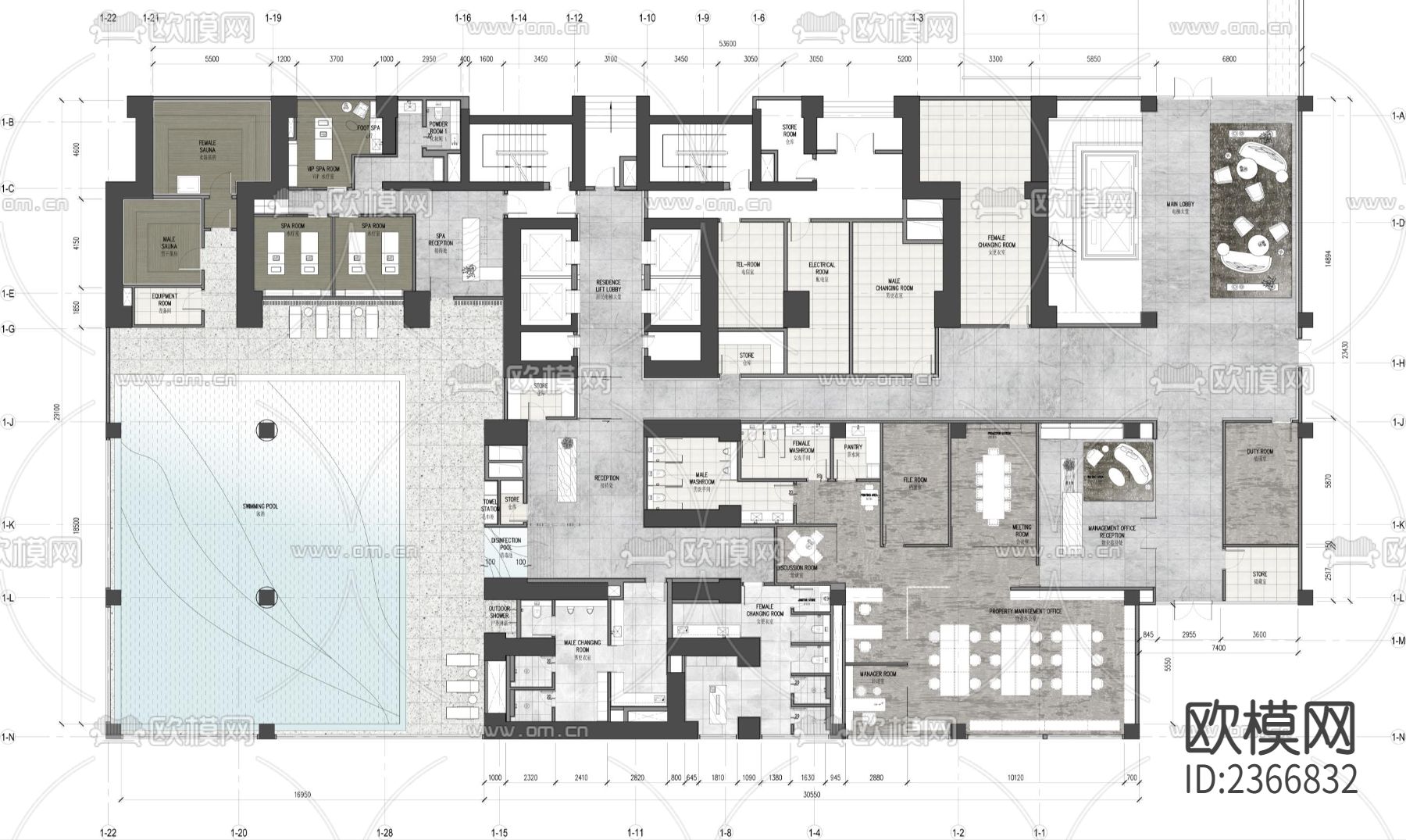 华润城润府办公空间CAD施工图下载（渲染图2）