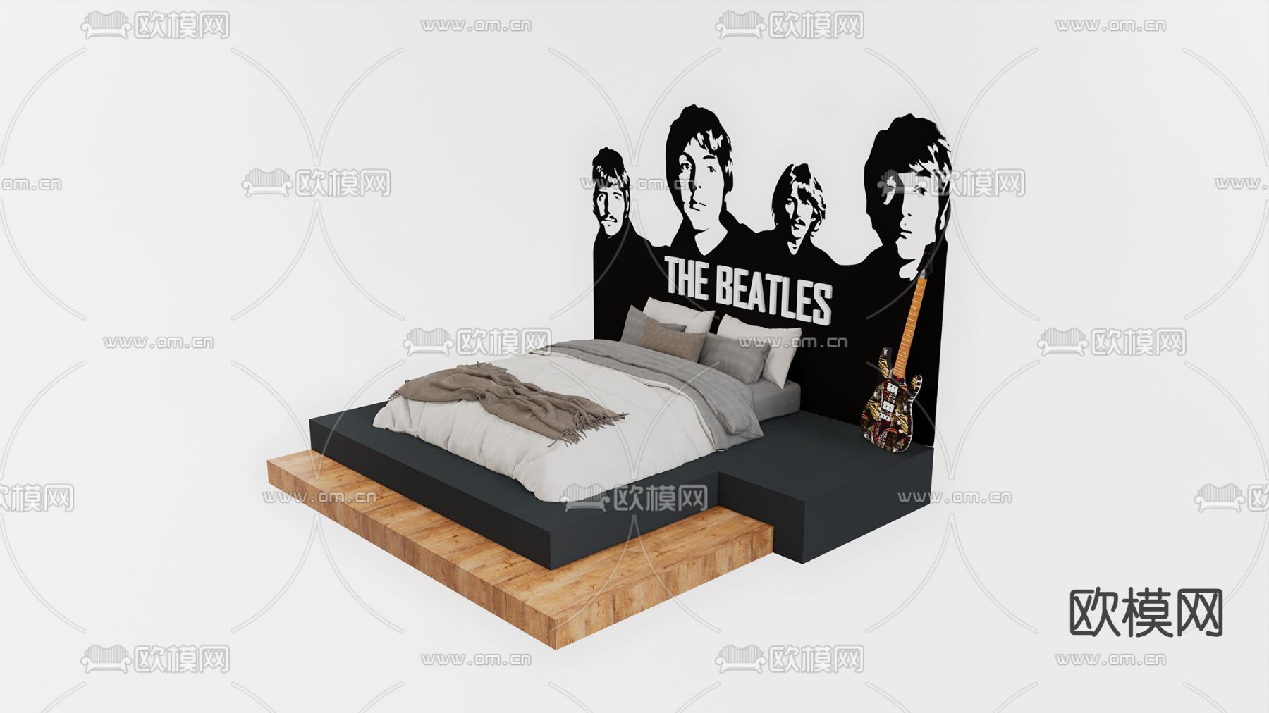美式双人床su模型下载（渲染图1）
