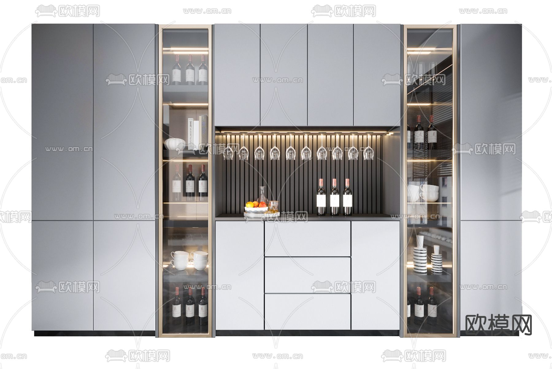 现代玻璃酒柜su模型下载（渲染图1）