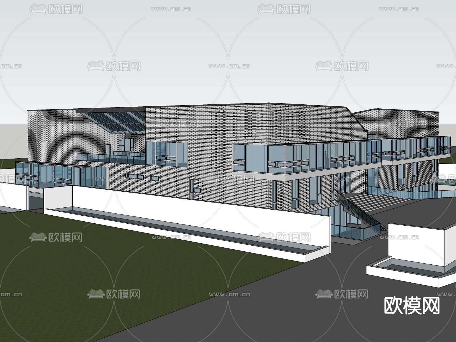 新中式展览馆建筑外观su模型下载_ID12200999_sketchup模型下载-欧模网