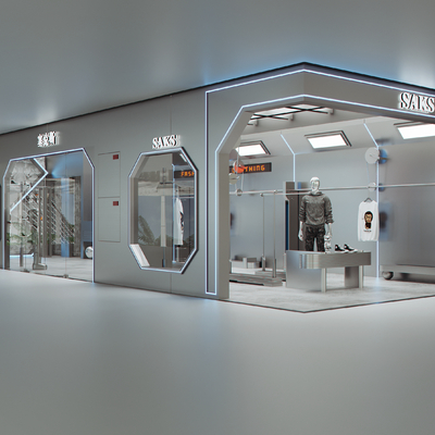  现代潮牌男装服装店su模型 