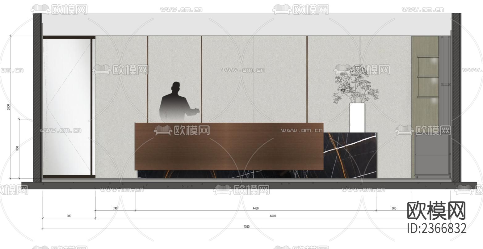 华润城润府办公空间CAD施工图下载（渲染图1）