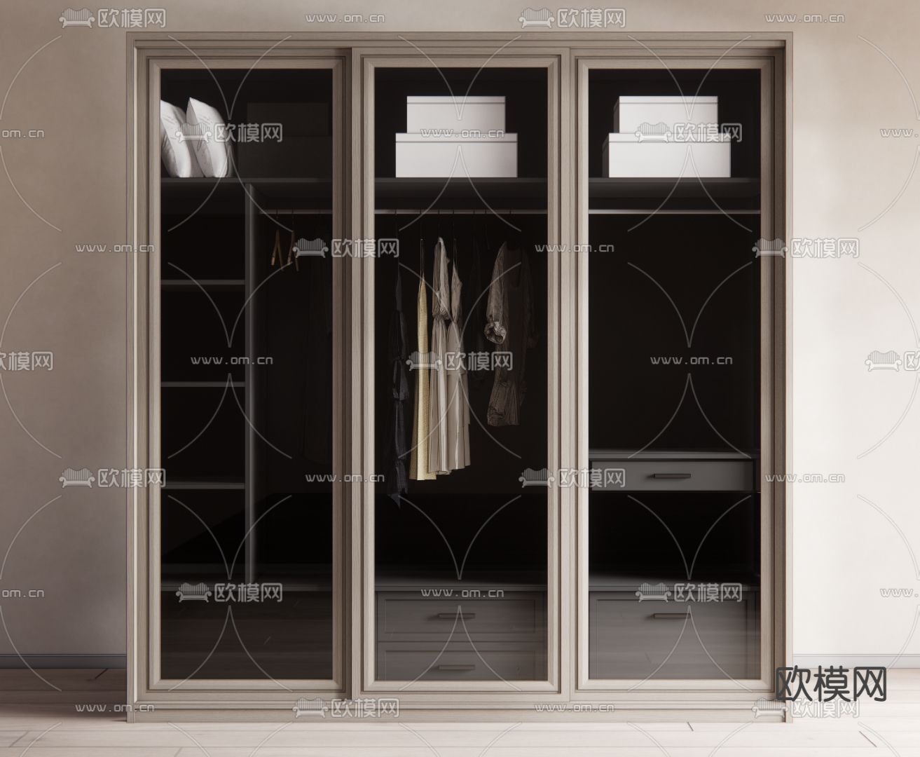 现代衣柜su模型下载（渲染图1）