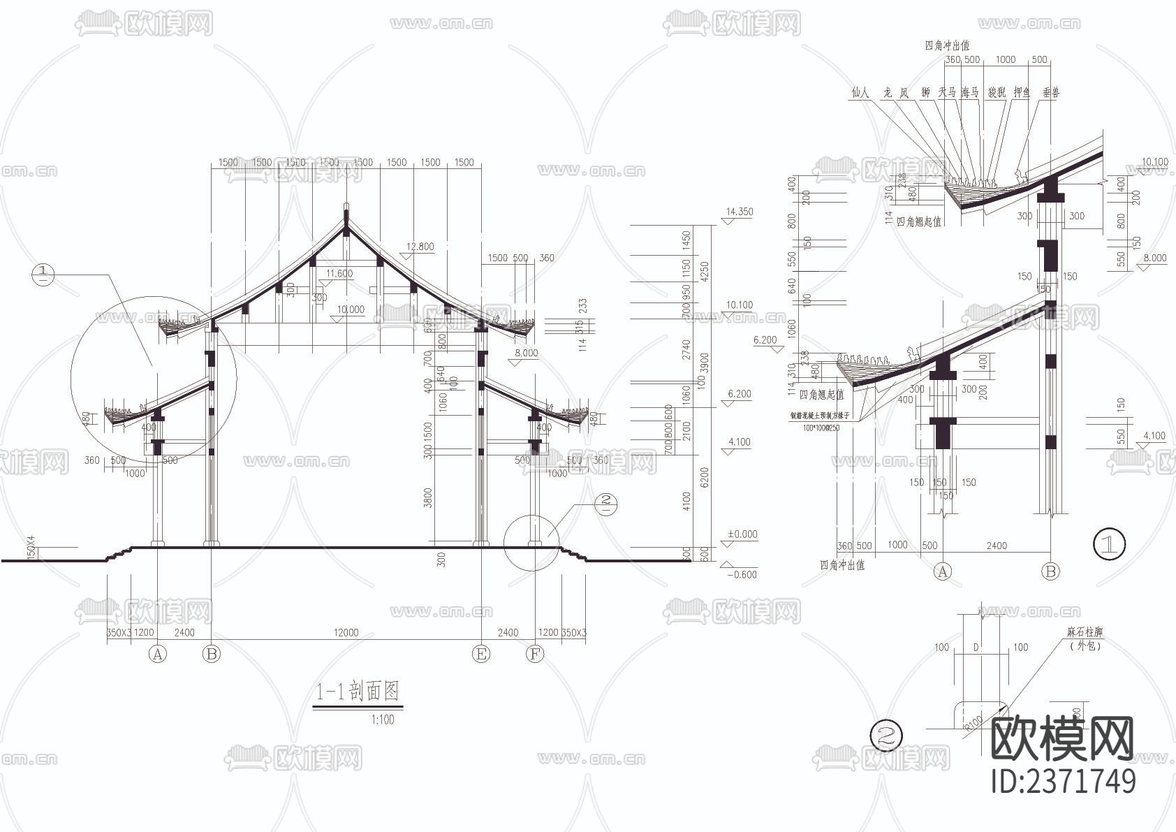 古建筑cad施工图下载（渲染图3）