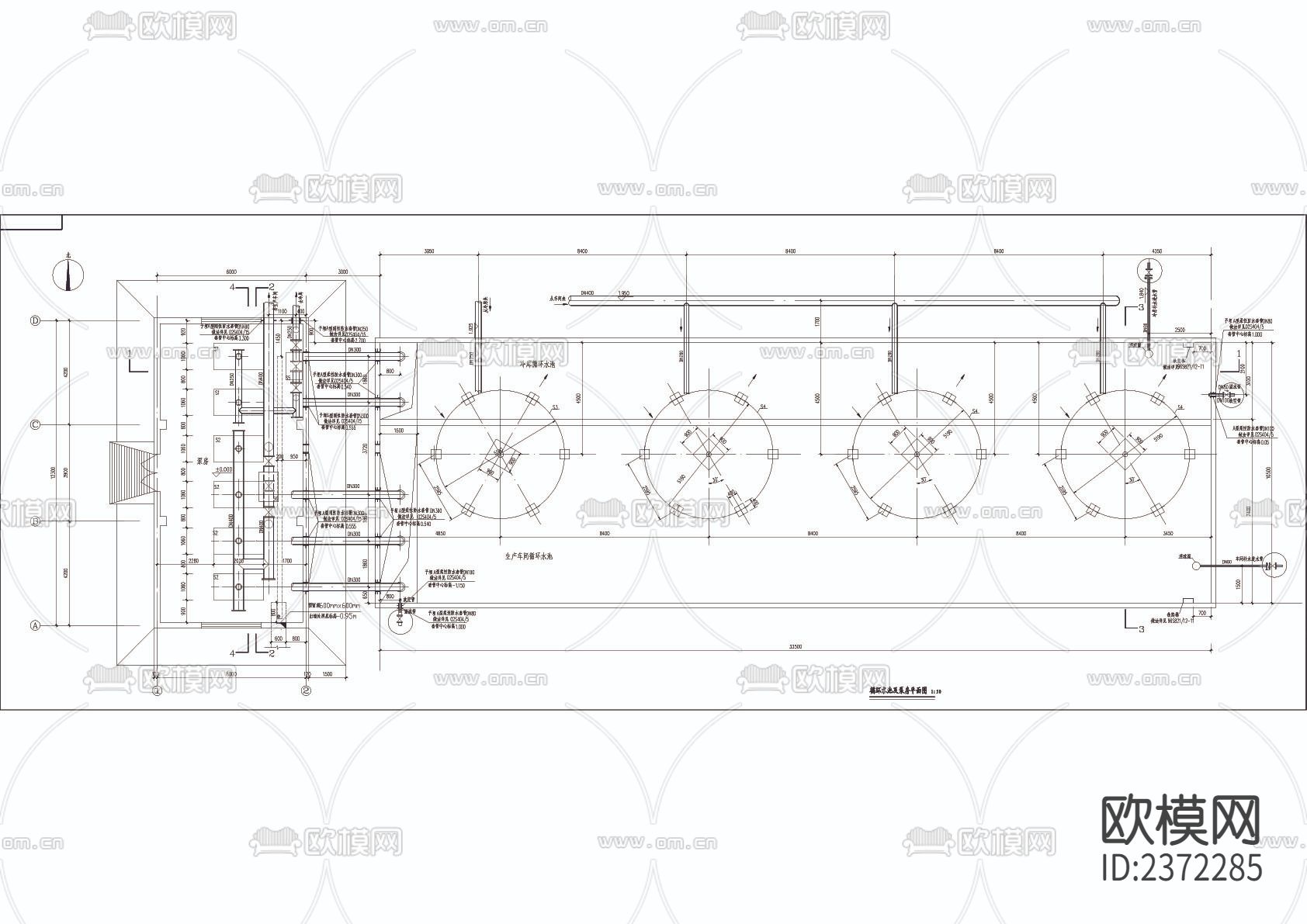 冷却循环水泵房CAD施工图下载（渲染图3）