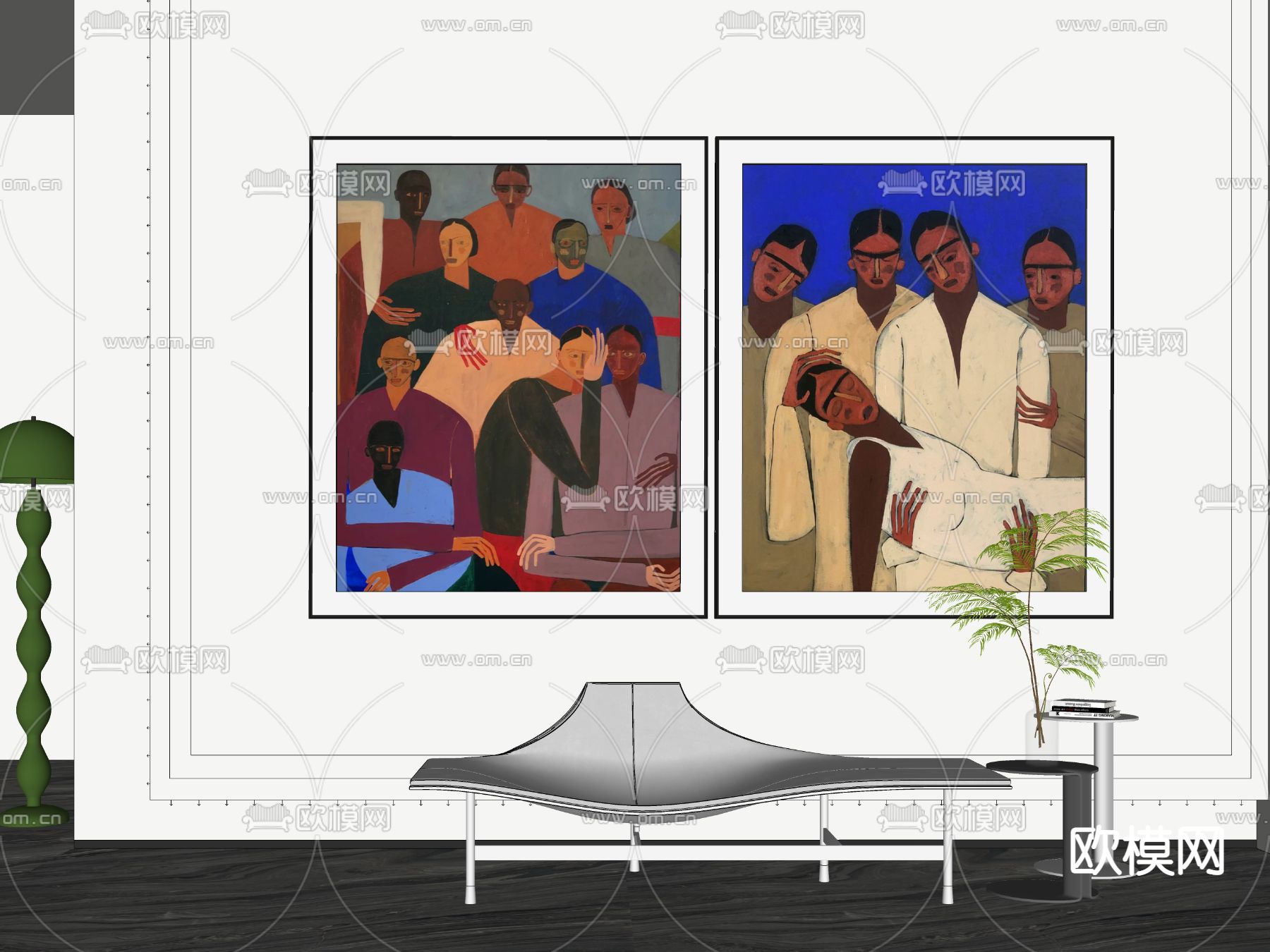 现代艺术装饰挂画su模型下载（渲染图2）