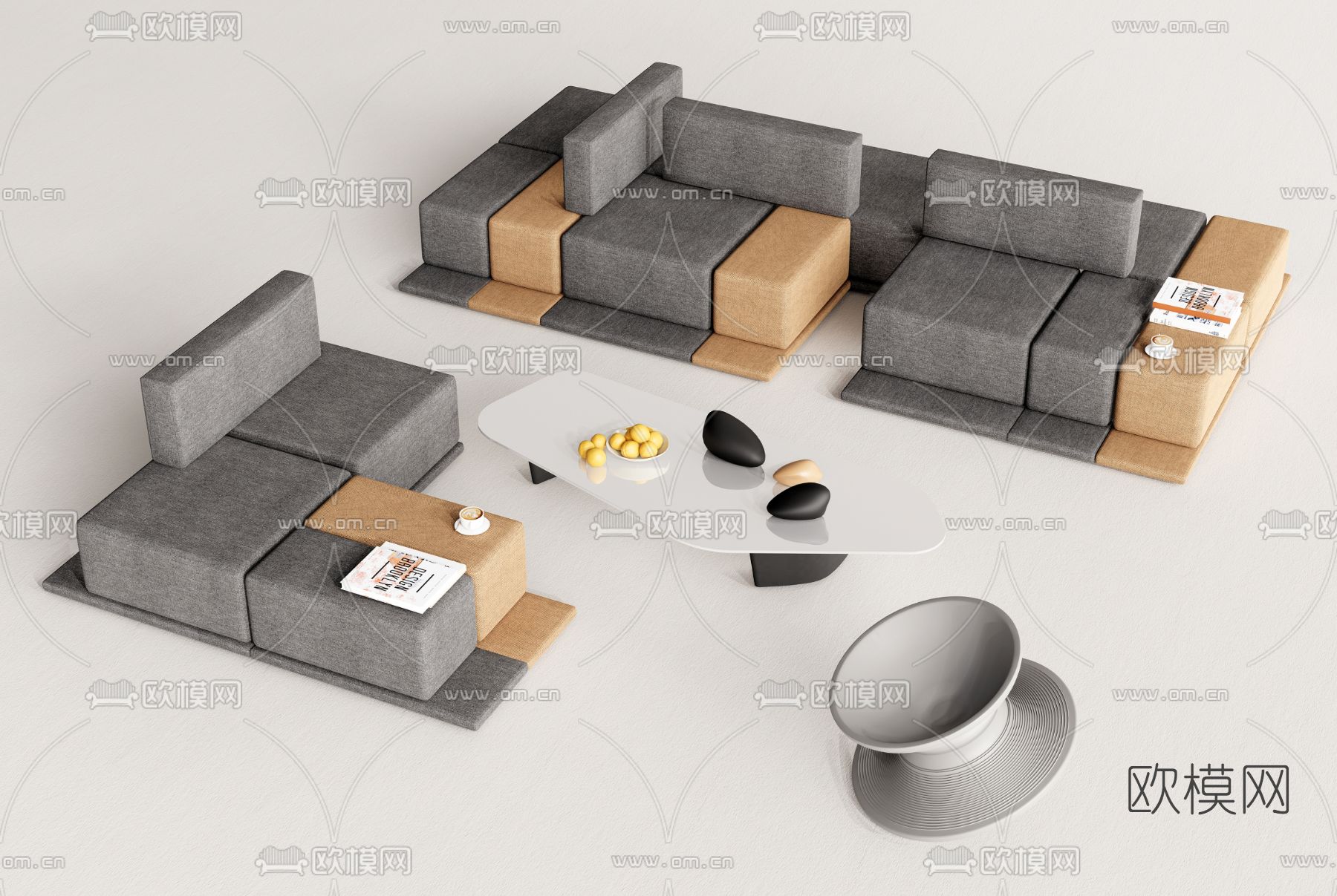 现代卡座办公沙发3d模型下载