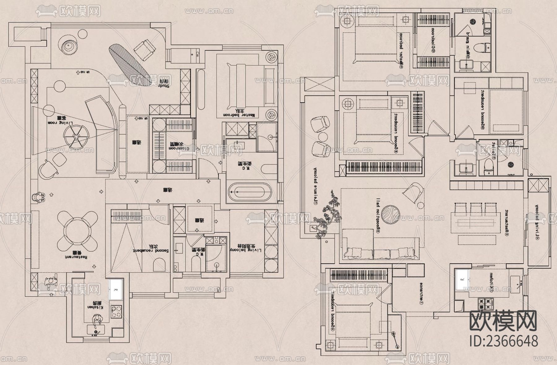 500套户型优化合集cad图库下载（渲染图7）
