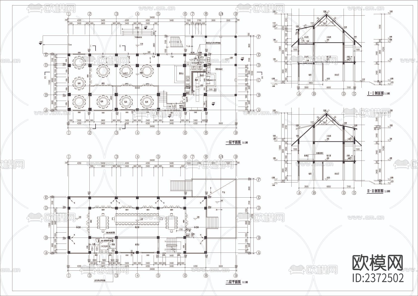 民族风餐厅建筑结构cad施工图下载（渲染图3）