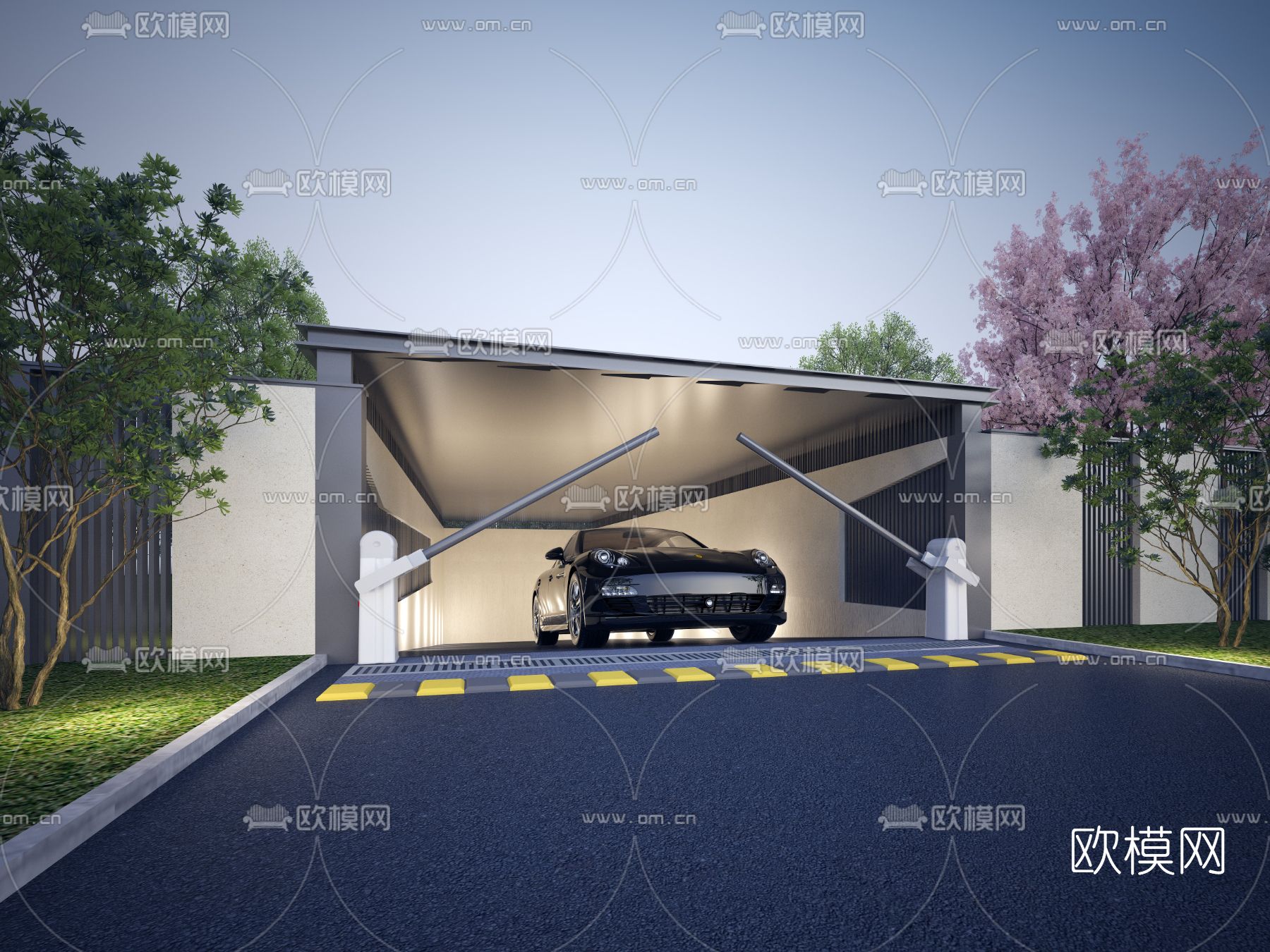 现代车库出入口门面3d模型下载