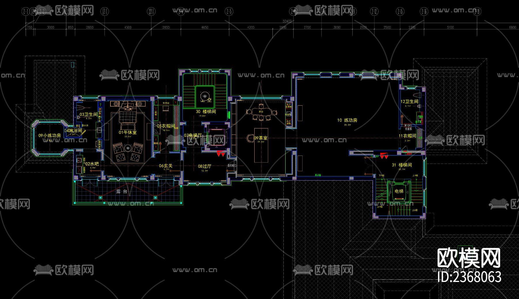 1200㎡阿里 办公会所cad施工图下载（渲染图6）