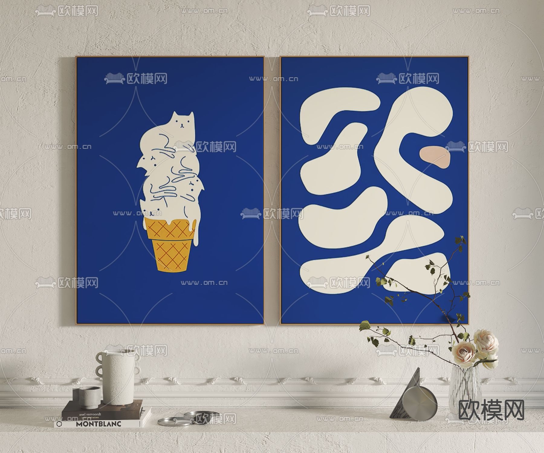 北欧猫咪装饰画3d模型下载