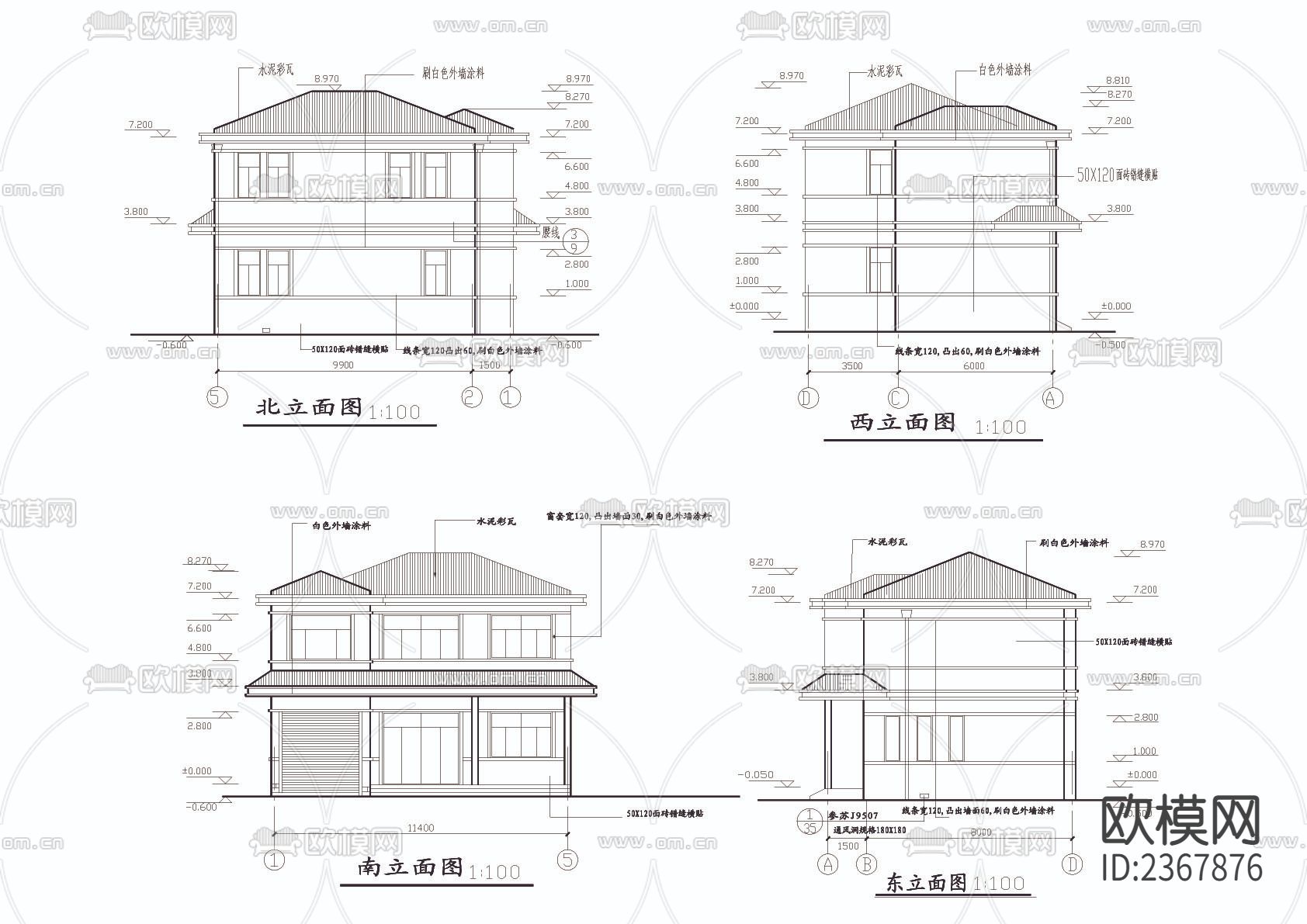 5套别墅建筑结构CAD施工图-免费3dmax模型库-欧模网