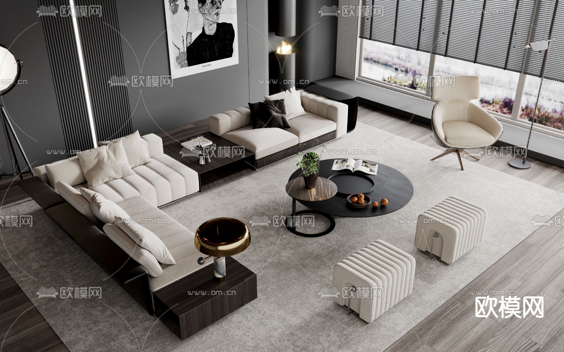 Minotti 米洛提 转角组合沙发3d模型下载