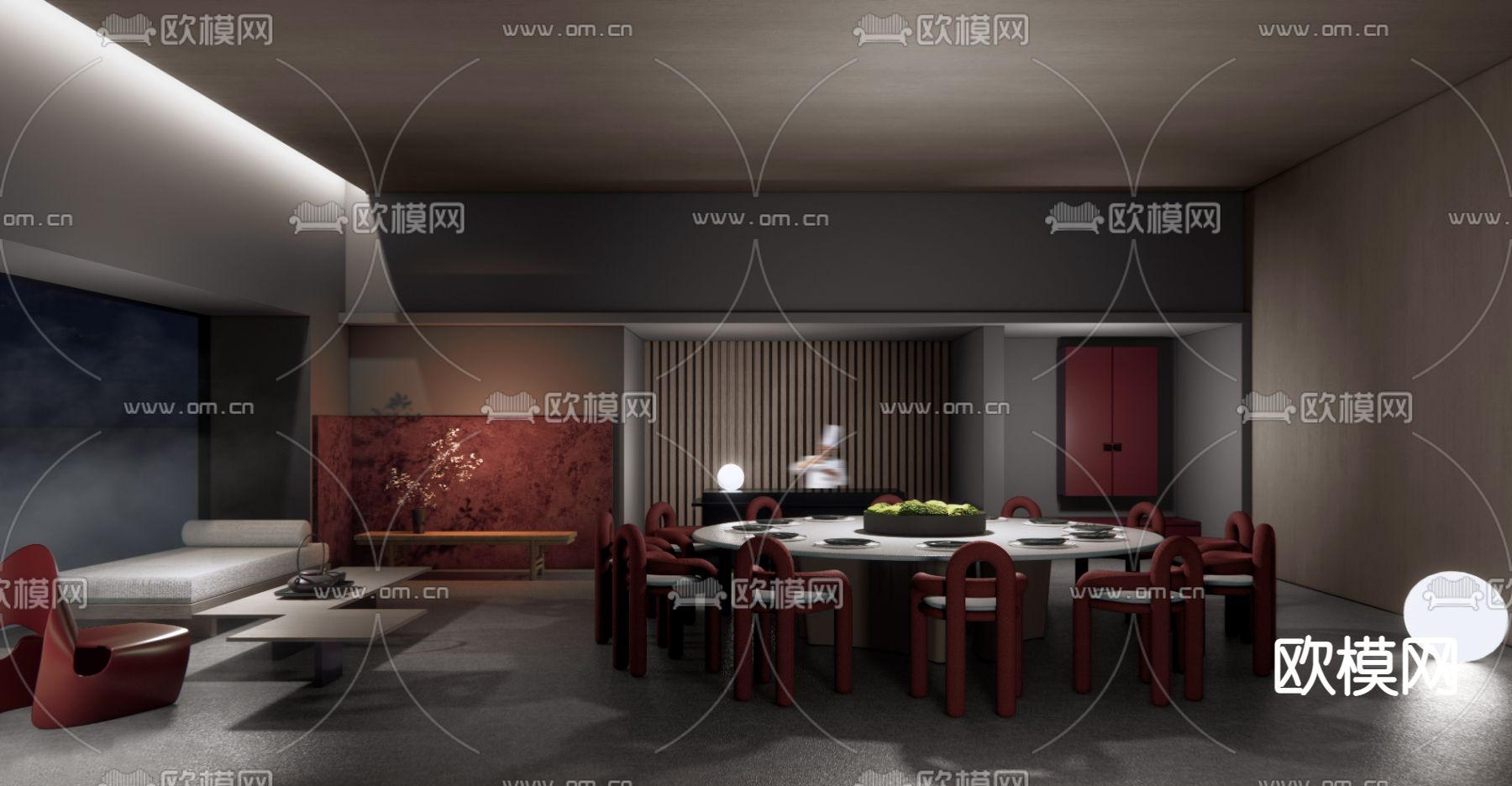 暗黑风中餐厅包间 包房包厢su模型下载（渲染图1）