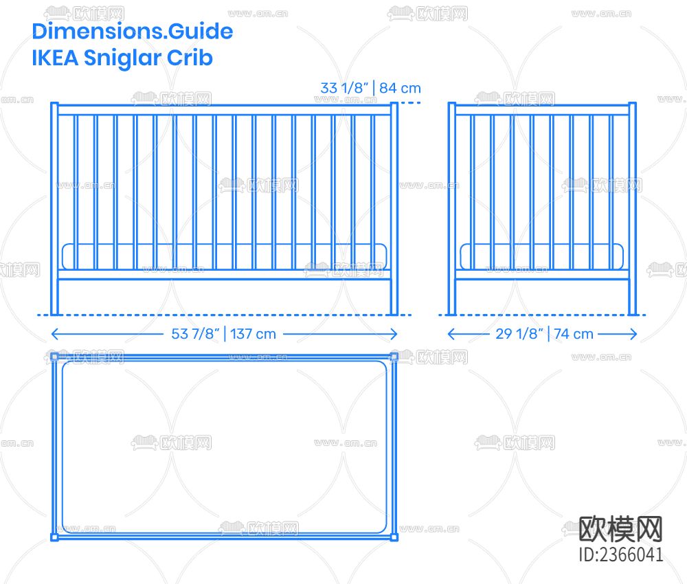 婴儿床cad图库下载（渲染图2）