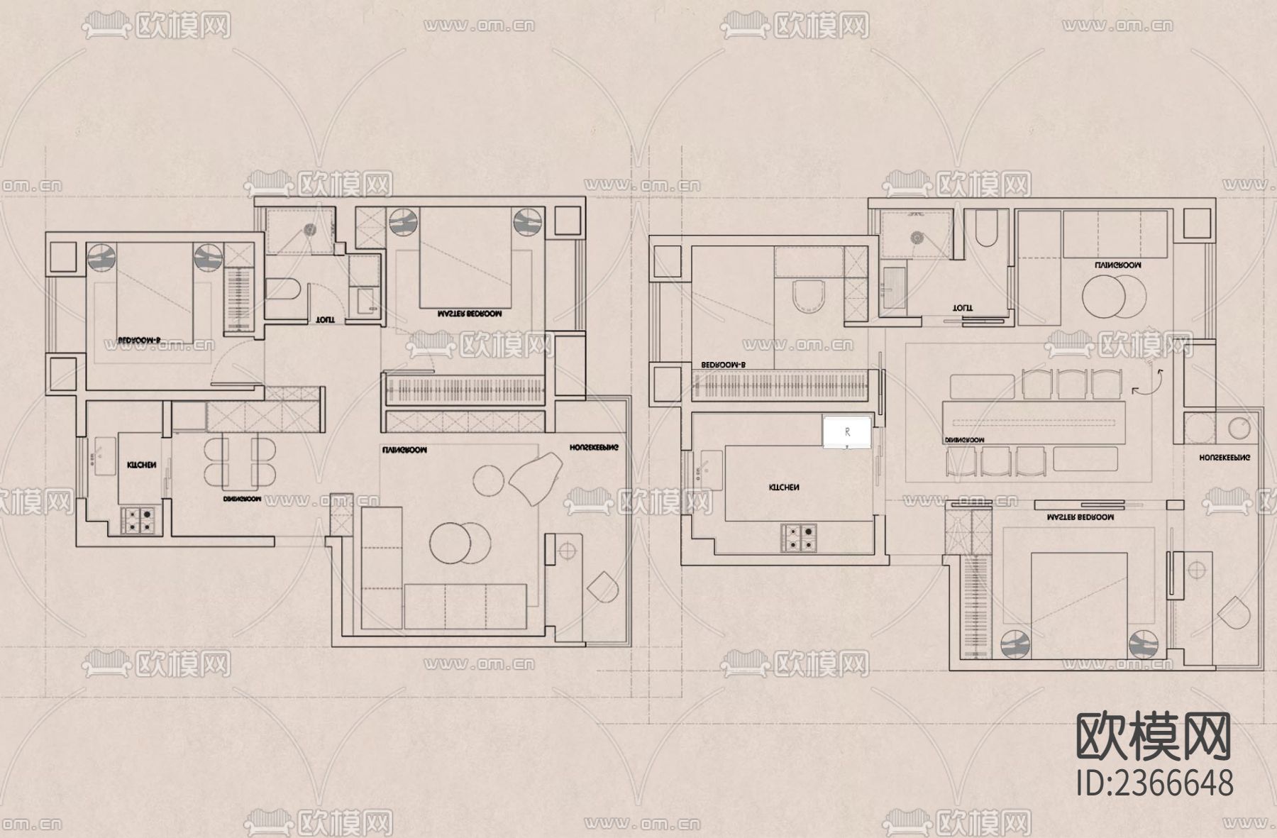 500套户型优化合集cad图库下载（渲染图3）