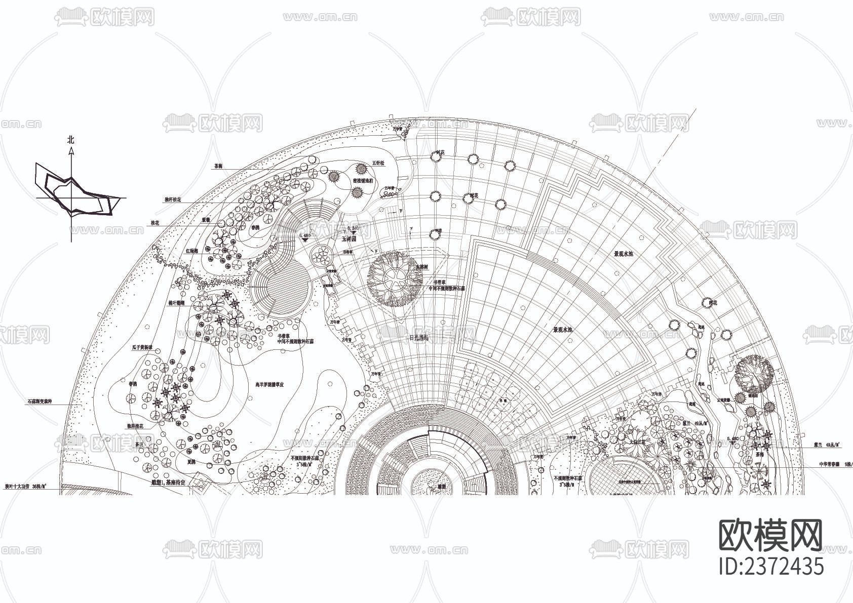 圆形广场景观CAD施工图下载（渲染图3）