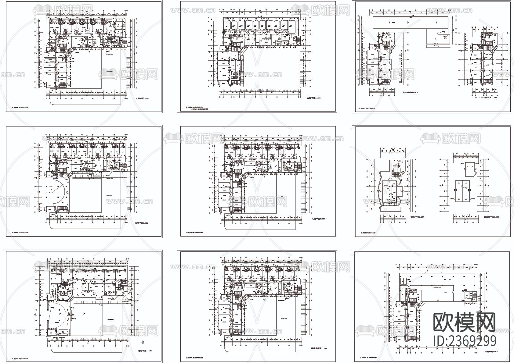 L型住院楼建筑cad施工图下载（渲染图2）