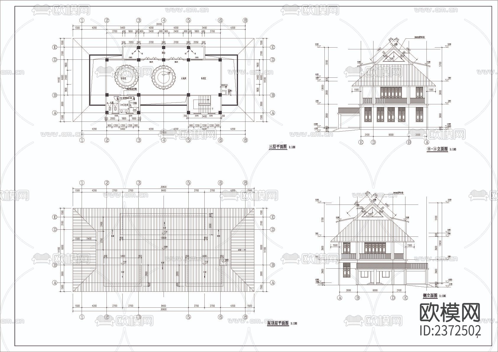 民族风餐厅建筑结构cad施工图下载（渲染图2）