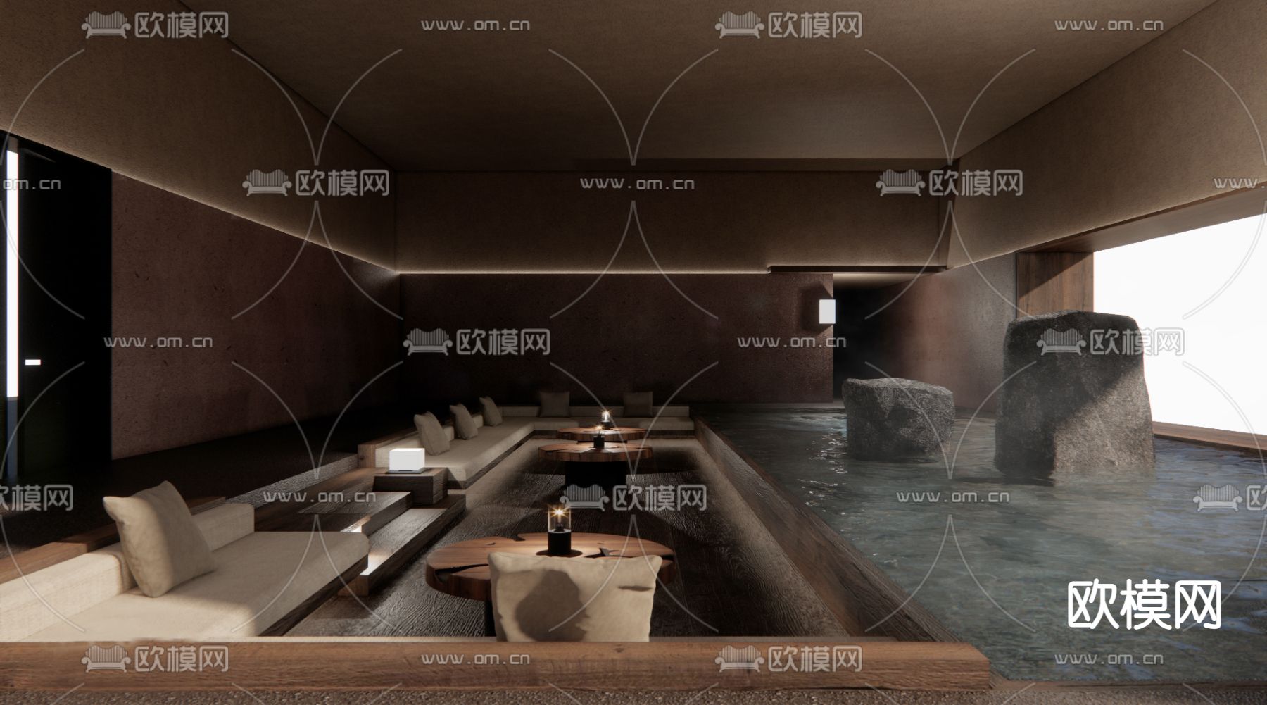 现代室内温泉su模型下载（渲染图2）