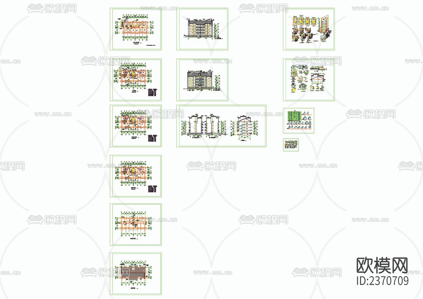 徽派风格五层住宅楼设计cad施工图下载（渲染图1）