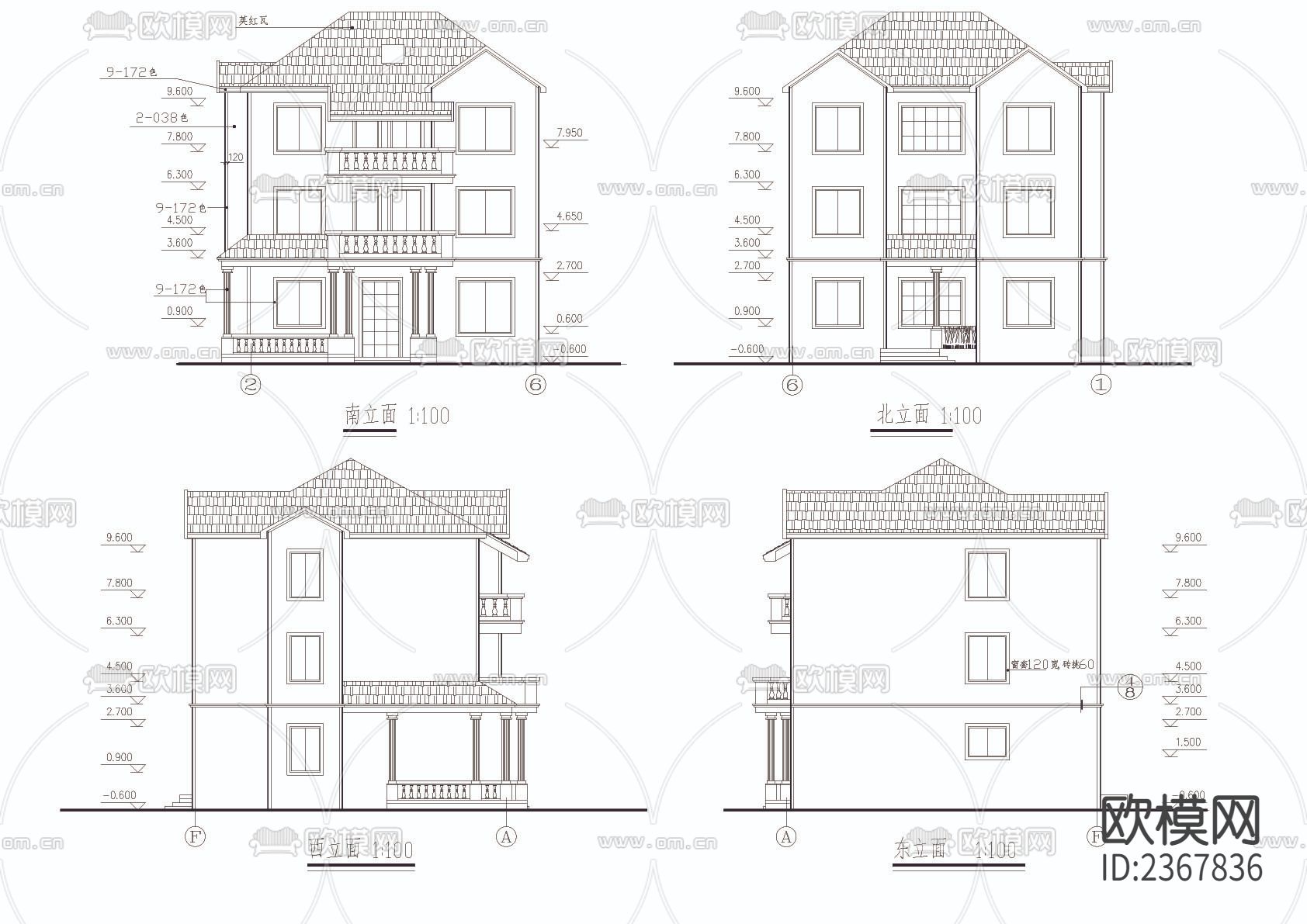 3层别墅建筑CAD施工图下载（渲染图3）
