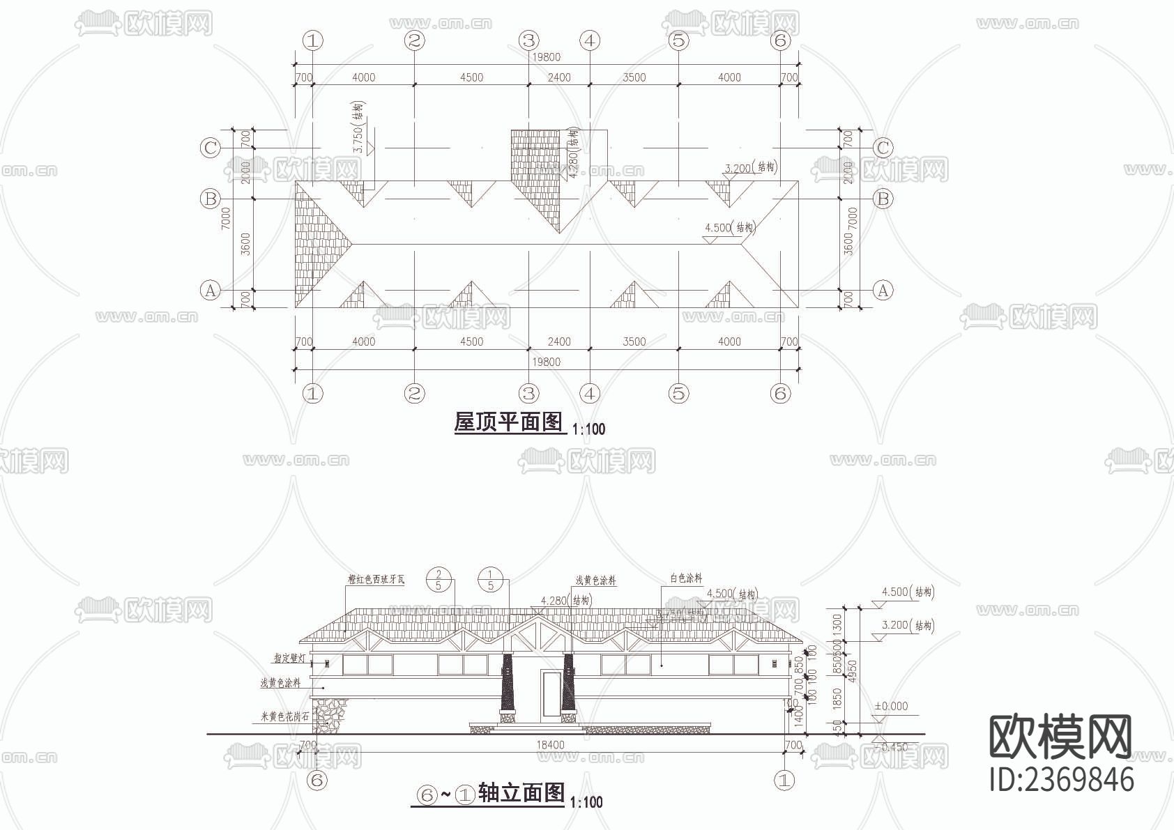 公园建筑厕所设计cad施工图下载（渲染图2）