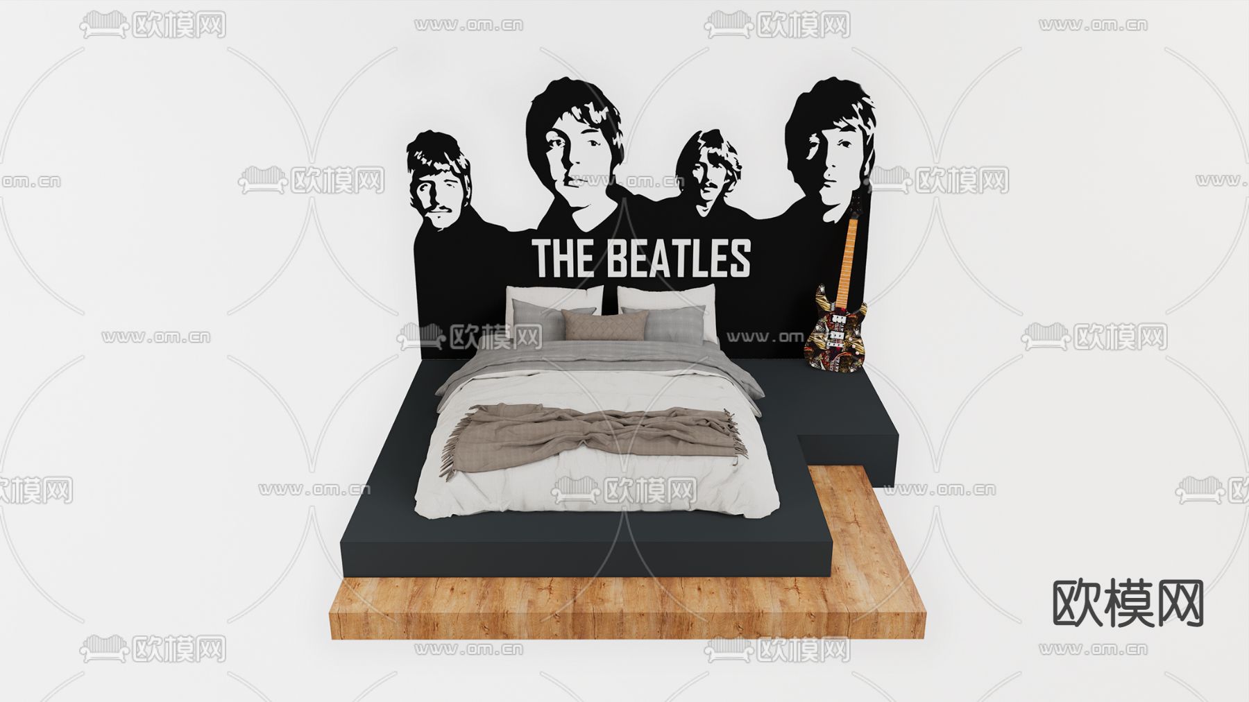 美式双人床su模型下载（渲染图2）