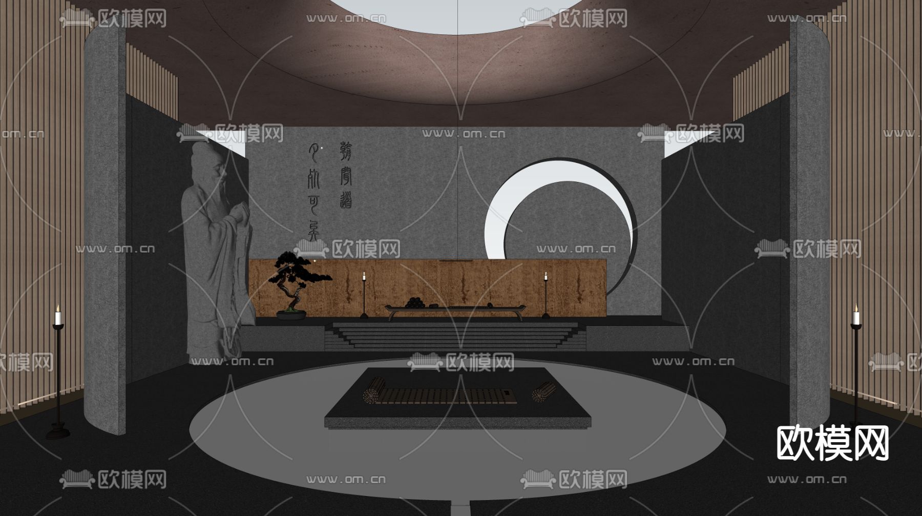 新中式孔子文化博物馆展厅su模型下载（渲染图4）