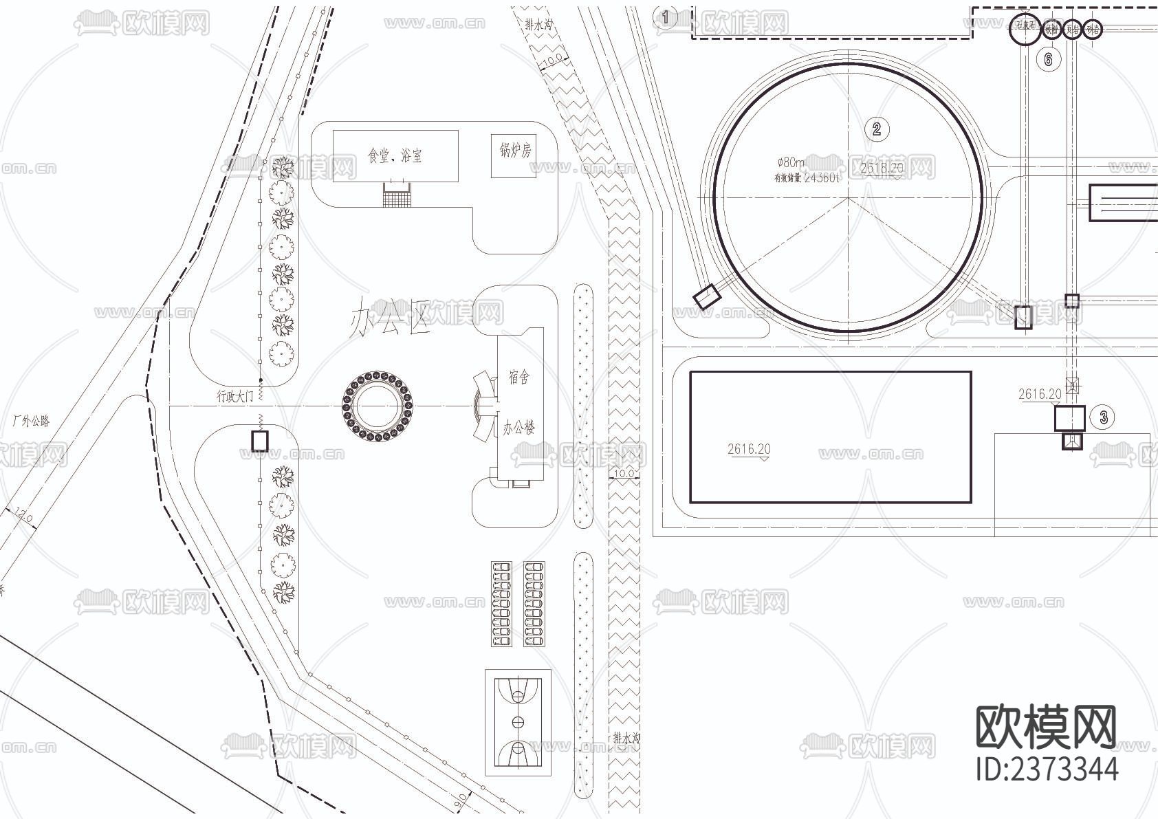 某新型水泥厂总图CAD施工图下载（渲染图3）