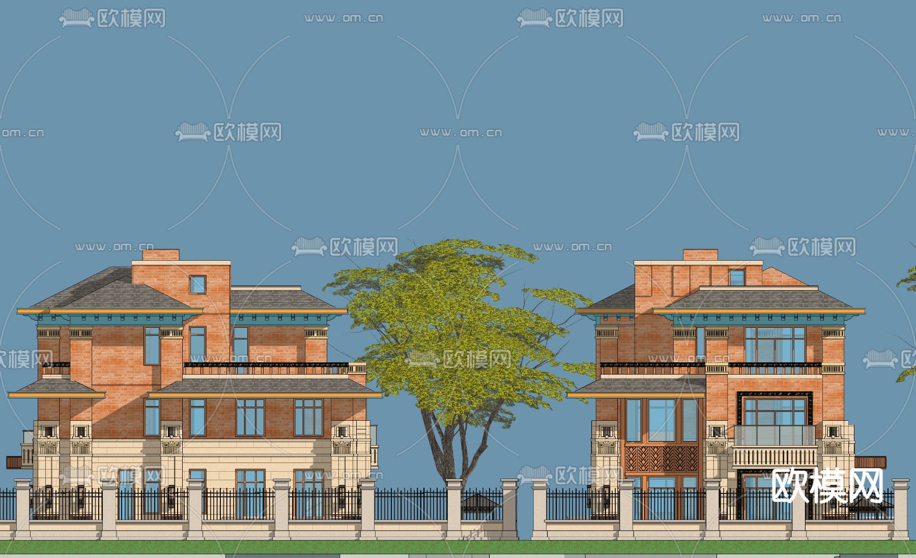 欧式独栋别墅su模型下载（渲染图2）