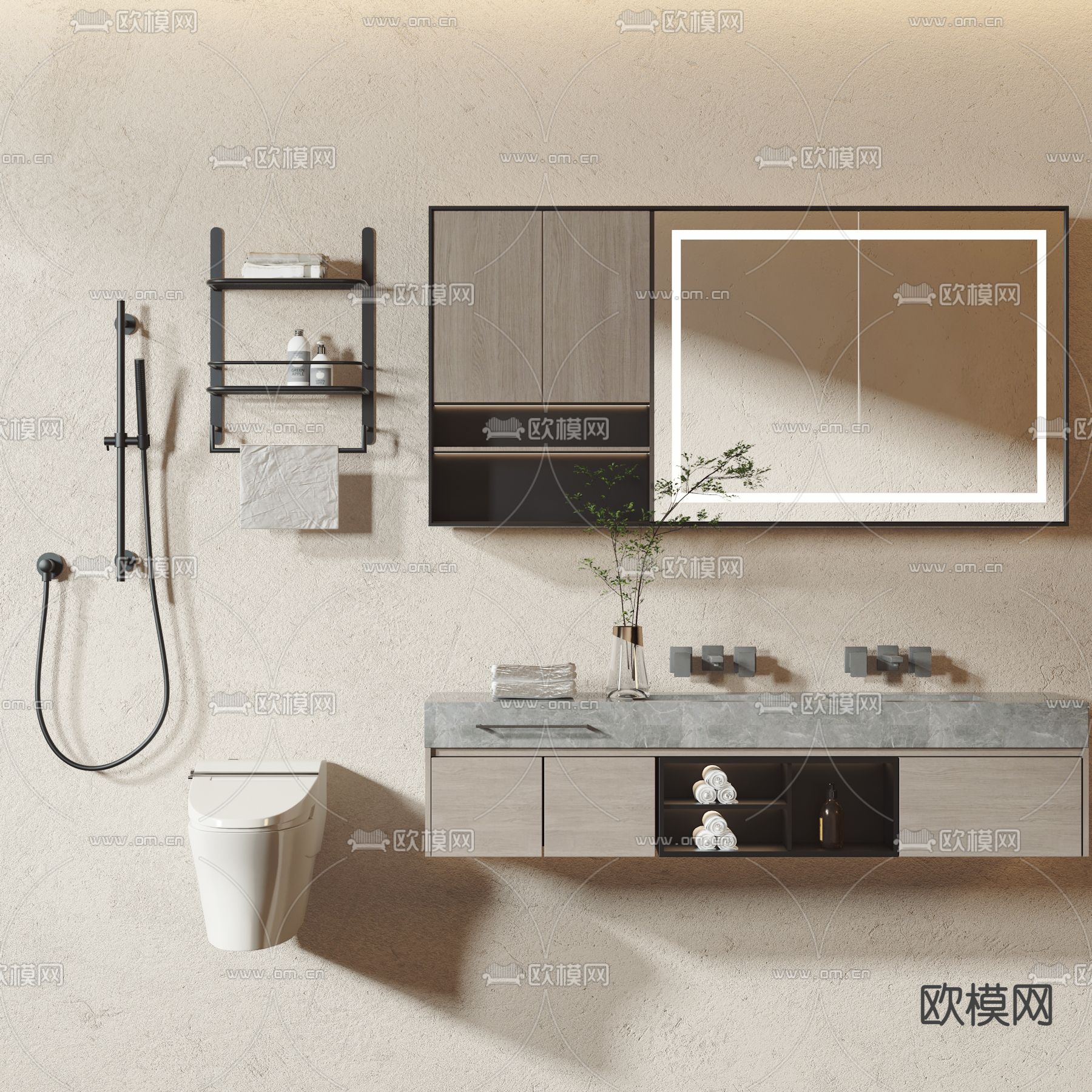 马桶 淋浴花洒 台盆3d模型下载