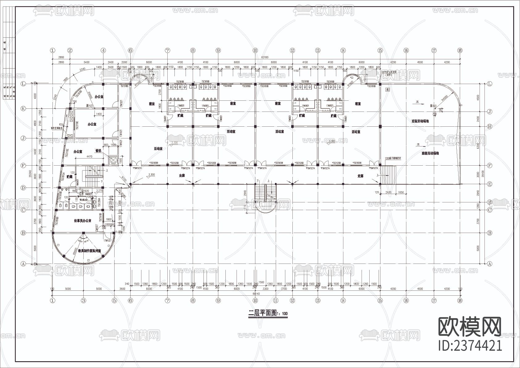 幼儿园教学楼CAD施工图下载（渲染图3）