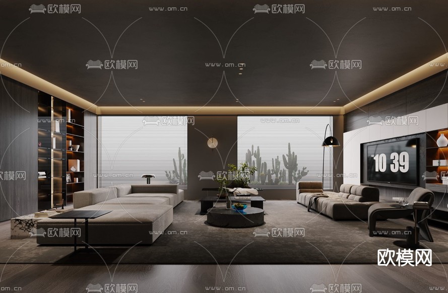 暗黑风客厅3d模型下载(渲染图1)
