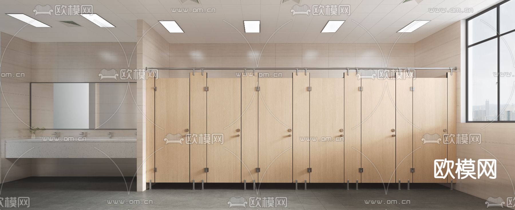 现代公共卫生间 男女卫3d模型下载（渲染图2）