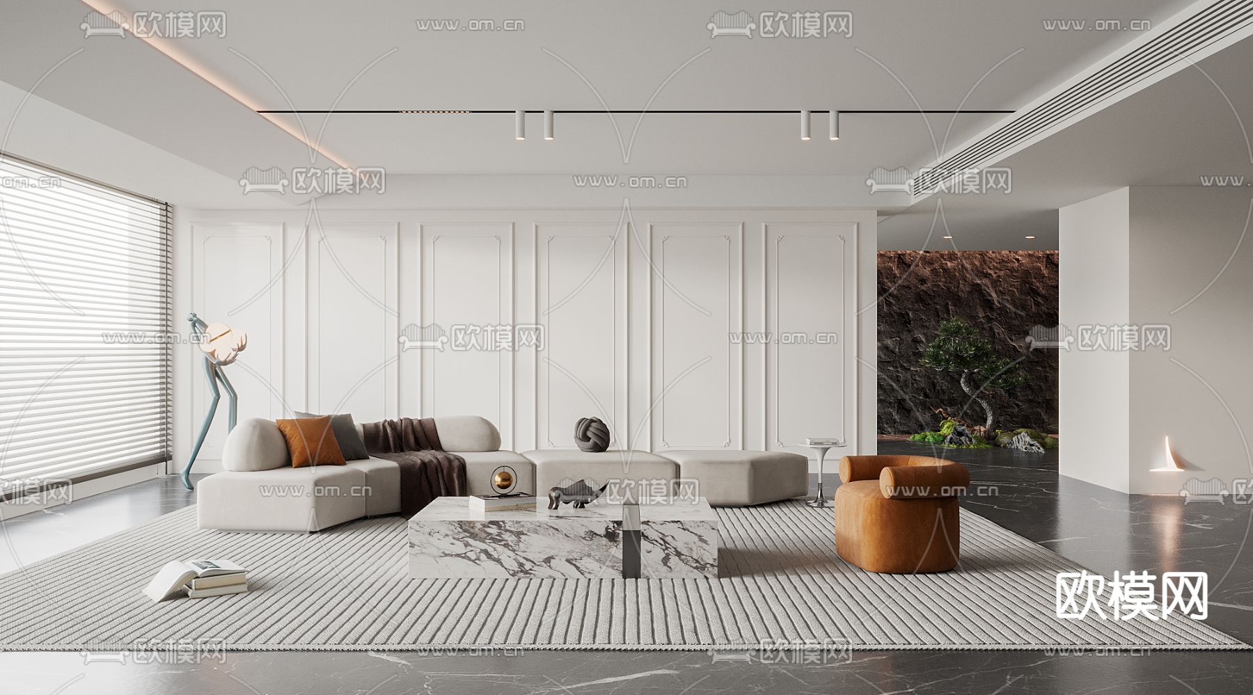 奶油风客厅3d模型下载