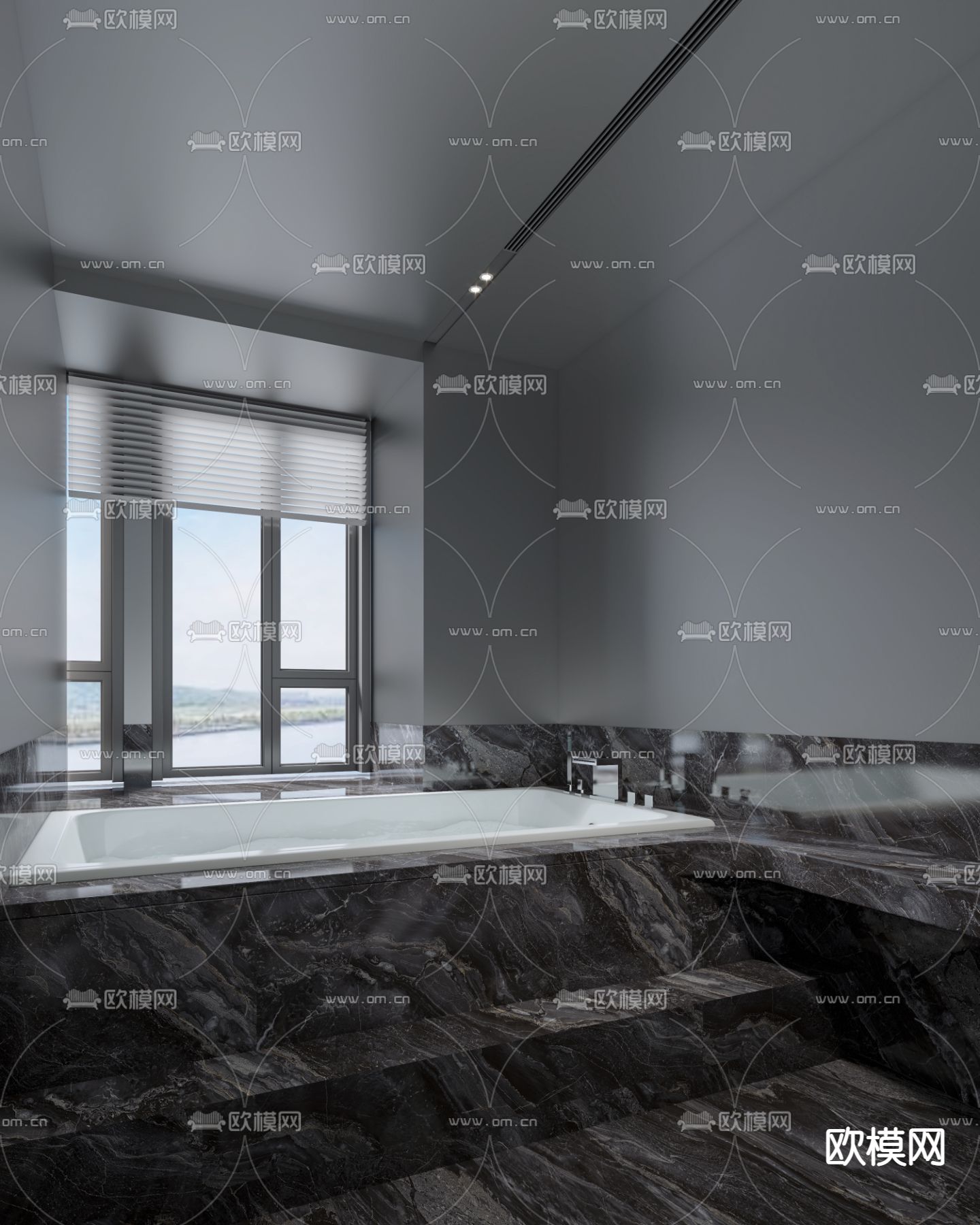 暗黑风浴室 卫生间免费3d模型下载（渲染图1）