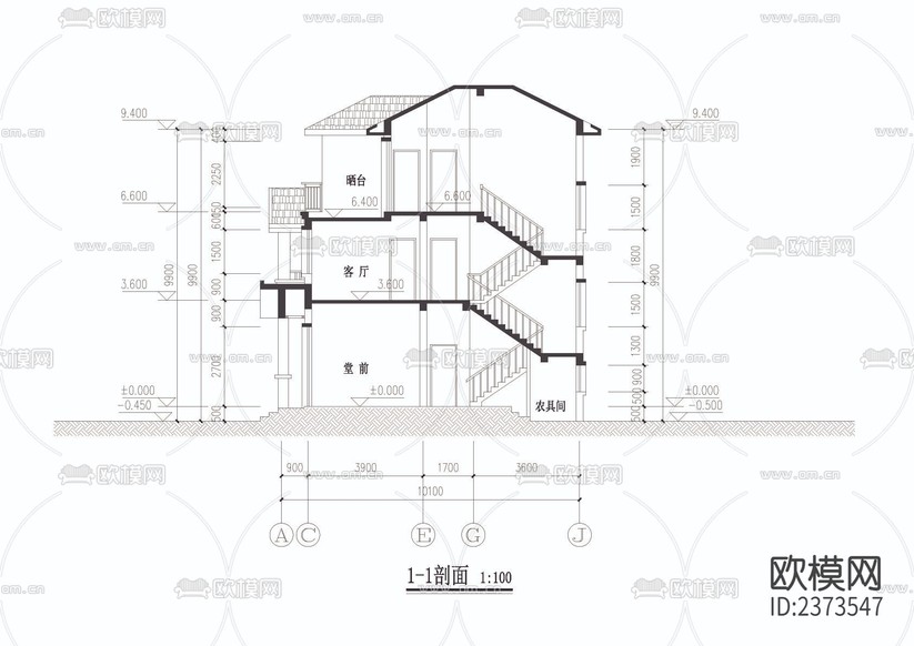 農(nóng)房戶型建筑結(jié)構(gòu)CAD施工圖下載(渲染圖4)