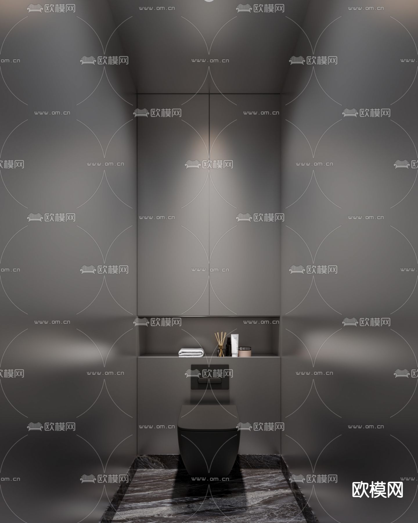 暗黑风浴室 卫生间免费3d模型下载（渲染图2）