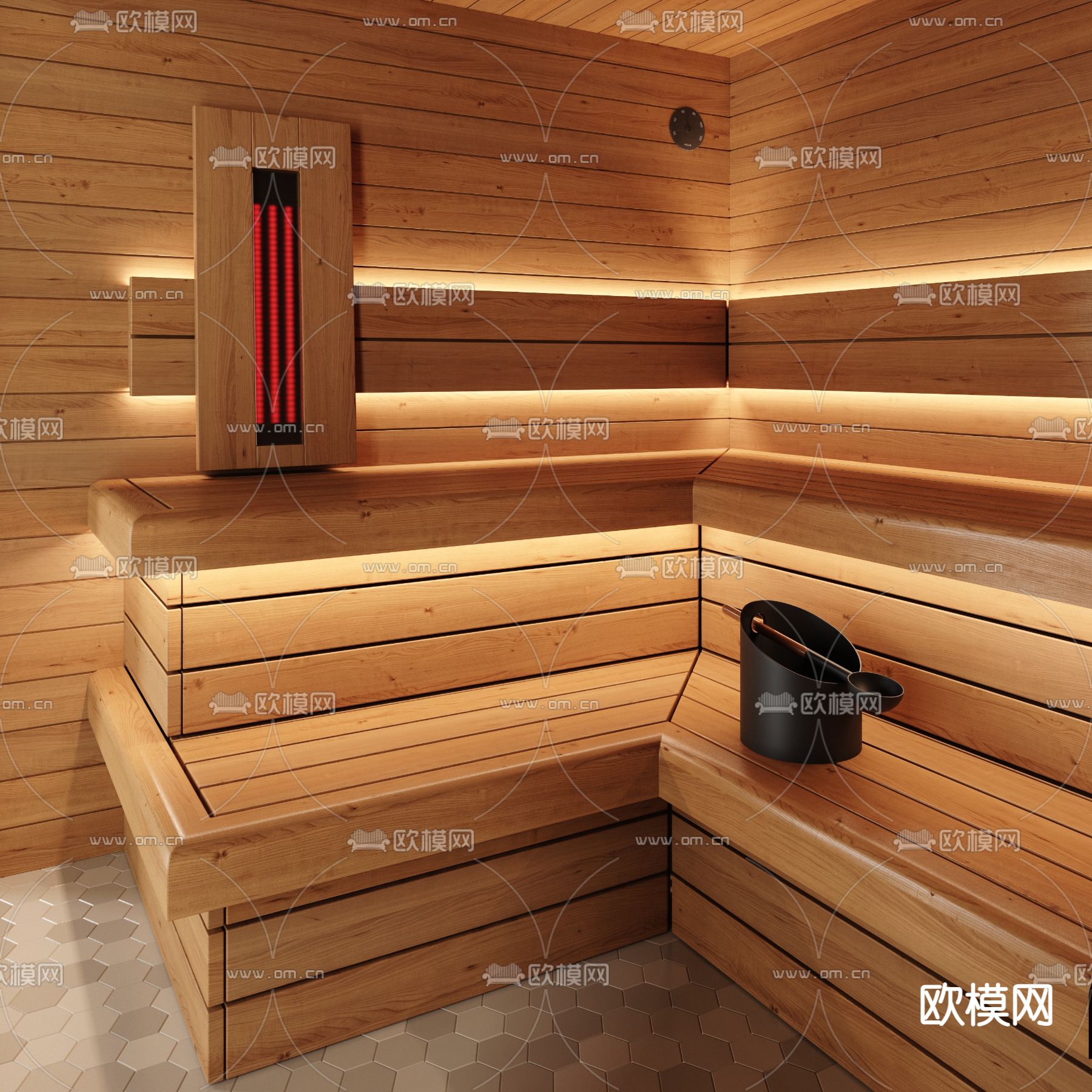现代桑拿房 汗蒸房3d模型下载（渲染图2）