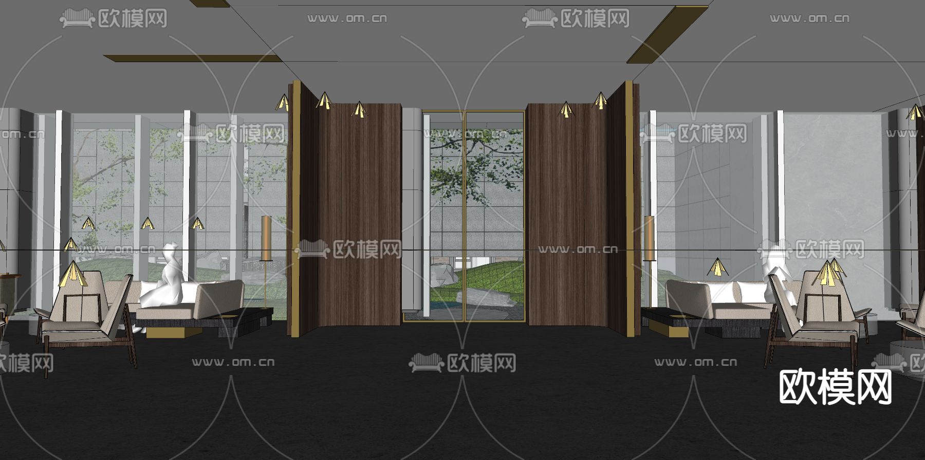 现代豪宅小区园林景观su模型下载（渲染图3）