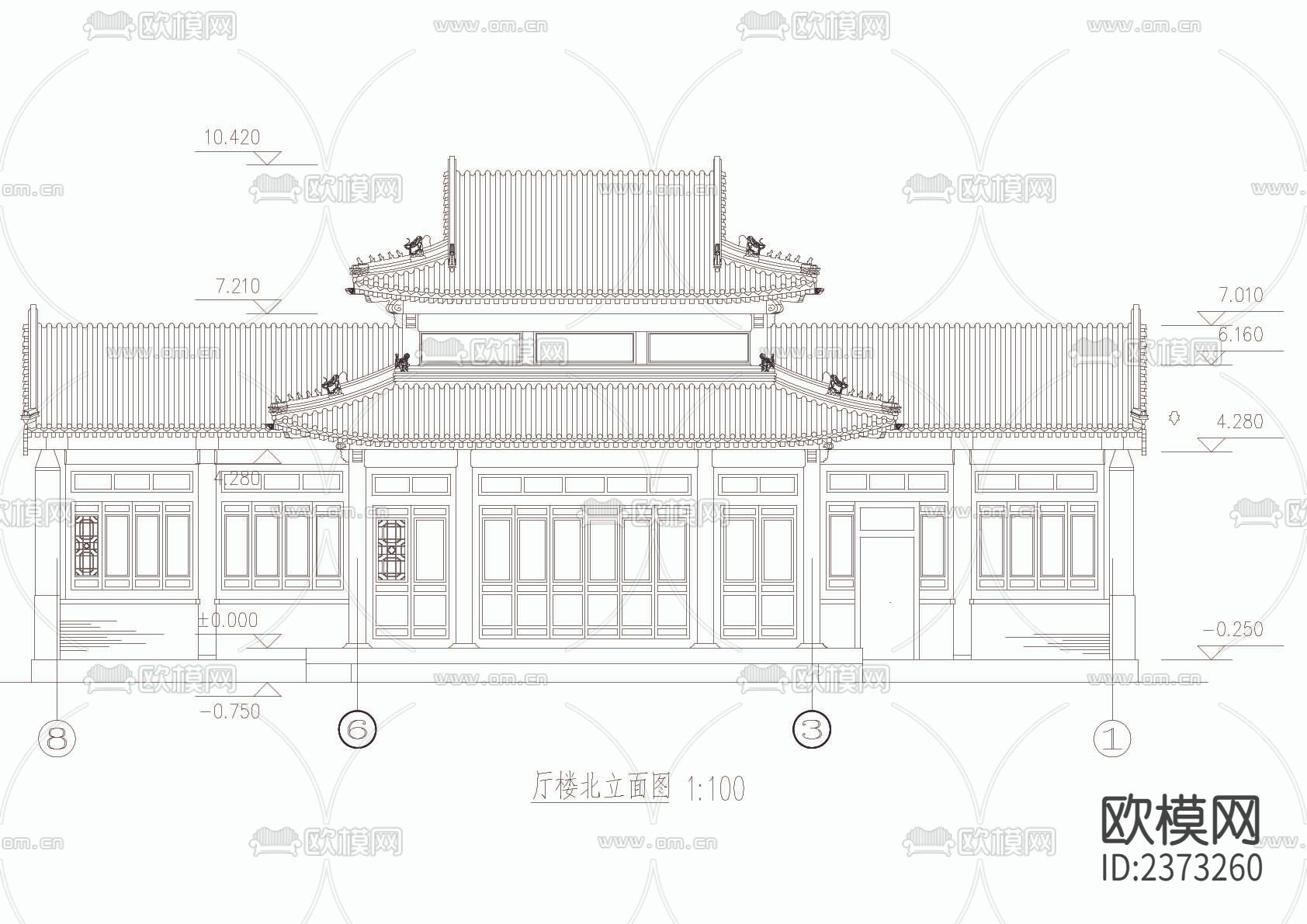 一古建厅楼CAD施工图下载（渲染图4）