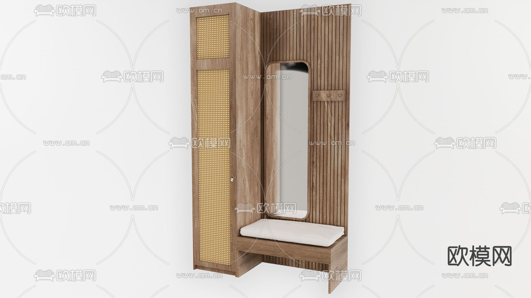 侘寂风藤编鞋柜 鞋帽柜su模型下载（渲染图2）