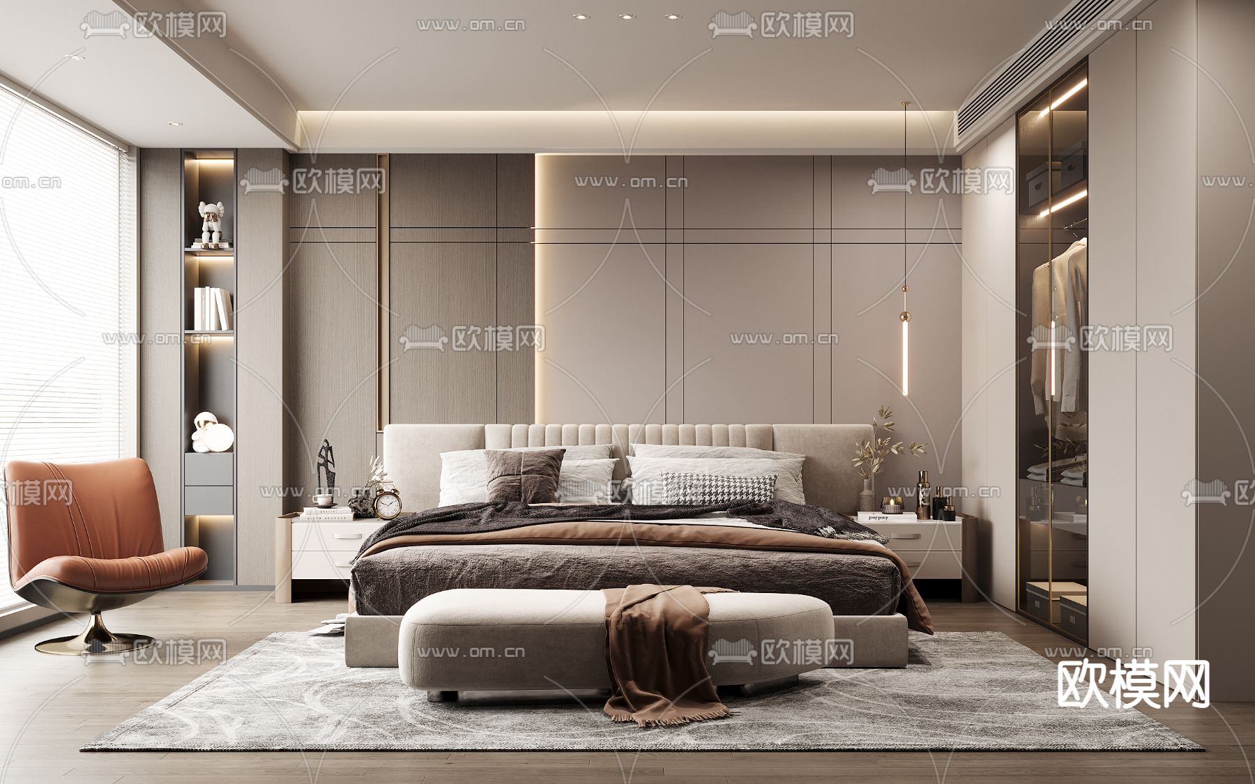现代卧室 主人房3d模型下载