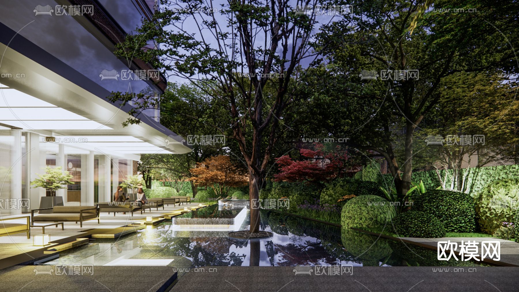 现代豪宅小区园林景观su模型下载（渲染图7）